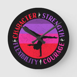 Girls Gymnastics Character Strength Courage Round Clock