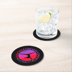 Girls Gymnastics Character Strength Courage Round Paper Coaster