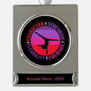 Girls Gymnastics Character Strength Courage Silver Plated Banner Ornament