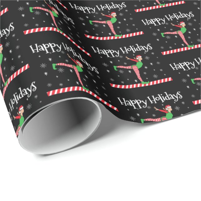 Girls Gymnastics Christmas Elf Wrapping Paper (Roll Corner)