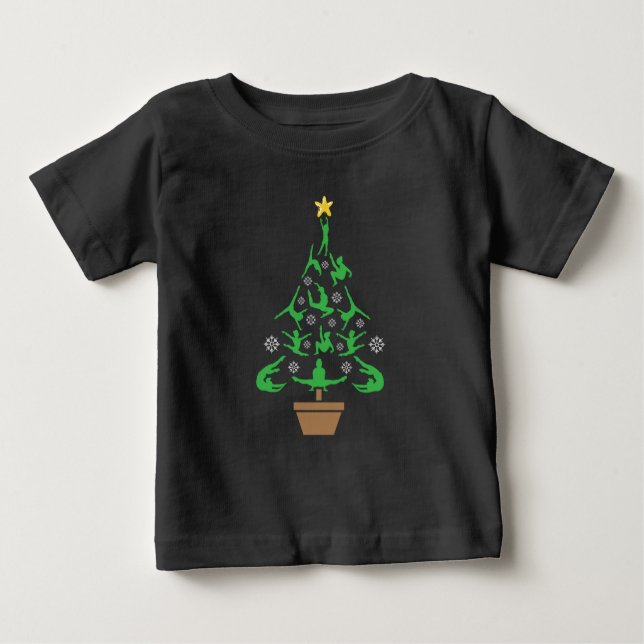 Girls Gymnastics Christmas Tree Baby T-Shirt (Front)