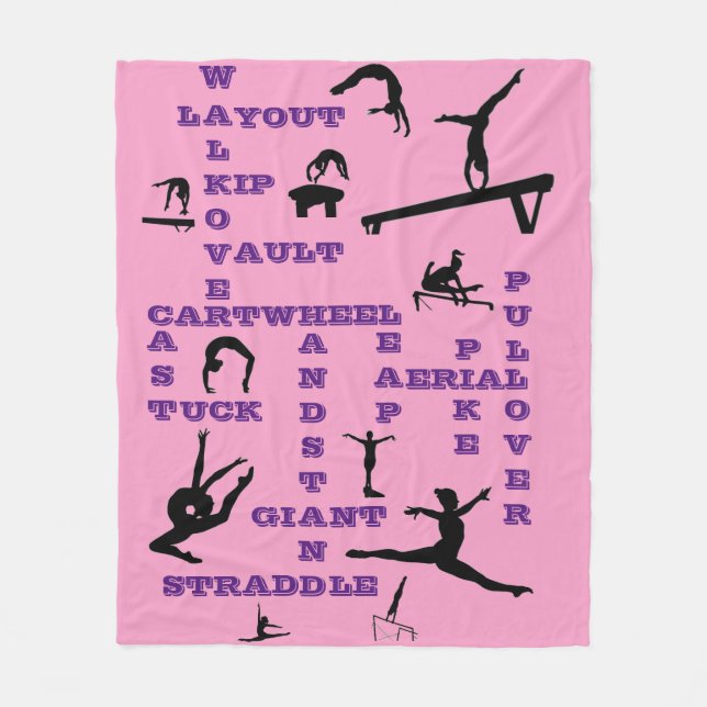 Girls Gymnastics Crossword Fleece Blanket (Front)