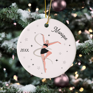 Girl's Gymnastics Dancer KId's Name & Year Pink Ceramic Ornament