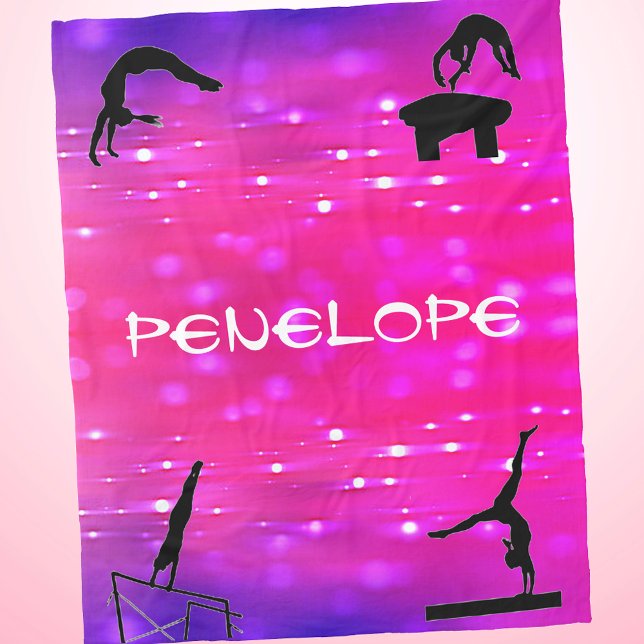 Girls Gymnastics Events Pink / Purple Blanket (Pink and Purple Gymnastics Events Blanket with Name)