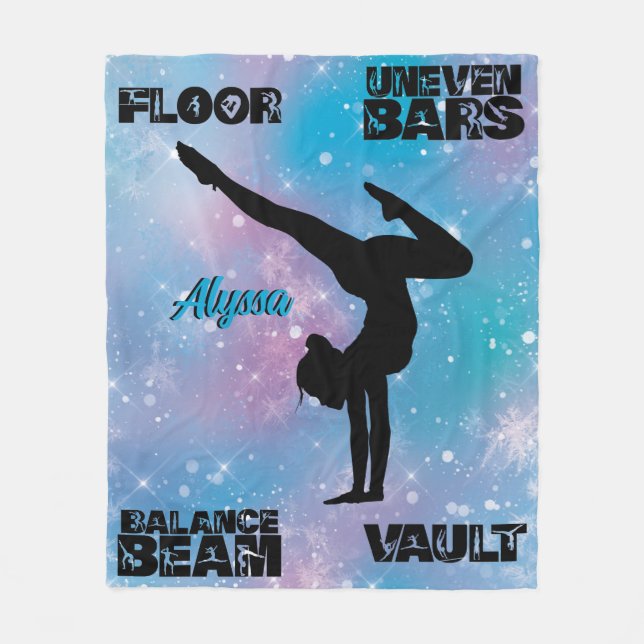 Girls Gymnastics Floor, Bars, Beam, Vault Pastel   Fleece Blanket (Front)