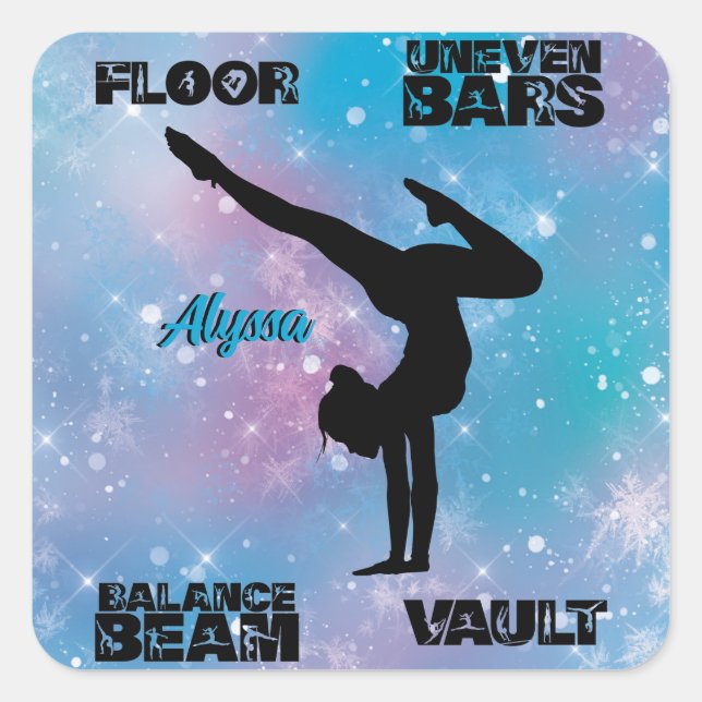 Girls Gymnastics Floor, Bars, Beam, Vault Pastel   Square Sticker (Front)