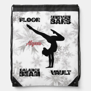 Girls Gymnastics Floor, Bars, Beam, Vault Winter   Drawstring Bag