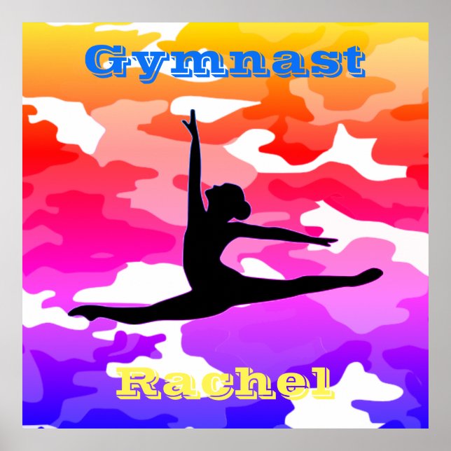 Girls Gymnastics "Gymnast" Rainbow Camo Poster (Front)