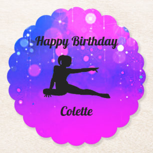 Girls Gymnastics Happy Birthday Paper Coaster