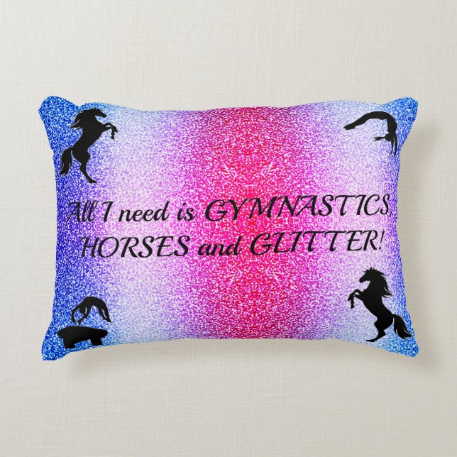 Girls Gymnastics, Horses, Glitter Personalised Decorative Cushion (Front)