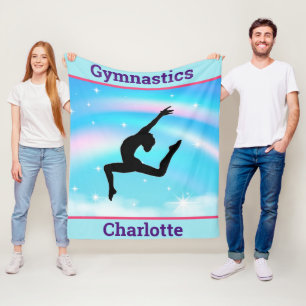 Girls Gymnastics Leap Rainbow Clouds Fleece Blanket