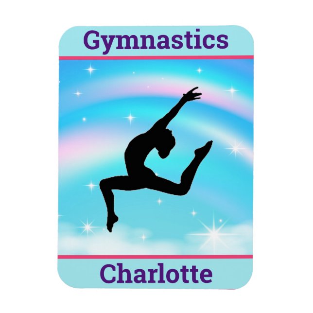 Girls Gymnastics Leap Rainbow Clouds Magnet (Vertical)