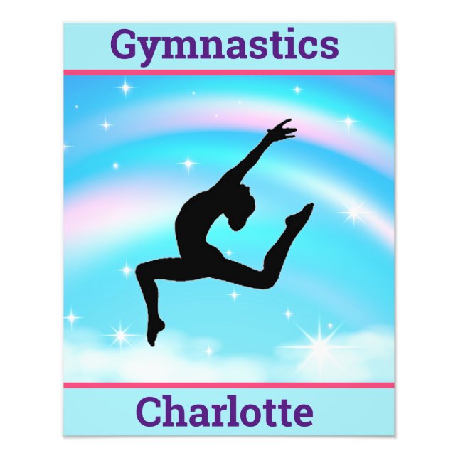 Girls Gymnastics Leap Rainbow Clouds Photo Print (Front)