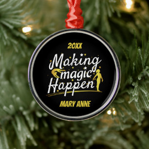 Girls Gymnastics Making Magic Happen Quote Metal O Ornament