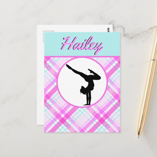 Girls Gymnastics Pastel Pinks and Teals Postcard (Front/Back In Situ)