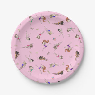 Girls Gymnastics Pink Birthday Party Paper Plate