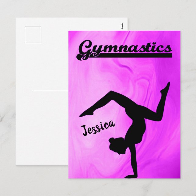 Girls Gymnastics Purple Swirl Personalised    Holiday Postcard (Front/Back)