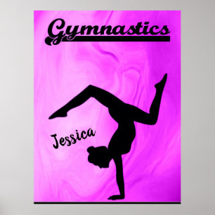 Girls Gymnastics Purple Swirl Personalised    Poster