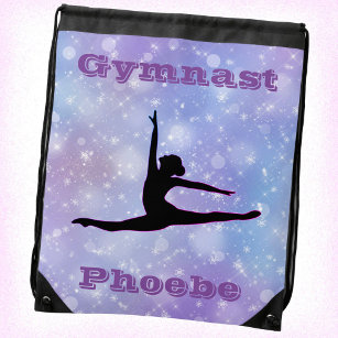 Girls Gymnastics Purple Winter Drawstring Bag