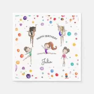 Girls Gymnastics Rainbow Balloons Birthday Party   Napkin