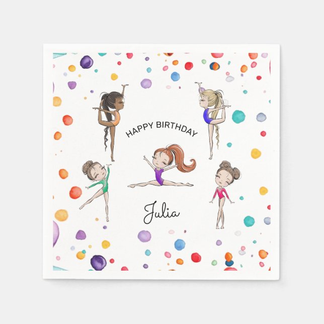 Girls Gymnastics Rainbow Balloons Birthday Party   Napkin (Front)