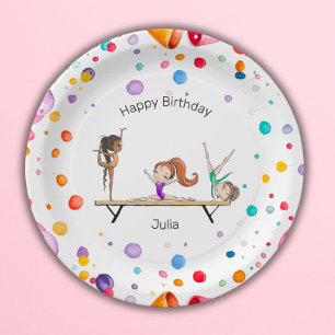 Girls Gymnastics Rainbow Balloons Birthday Party Paper Plate
