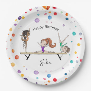 Girls Gymnastics Rainbow Balloons Birthday Party Paper Plate