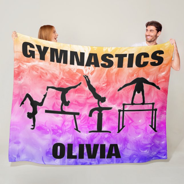 Girls Gymnastics Rainbow Swirls Fleece Blanket (In Situ)