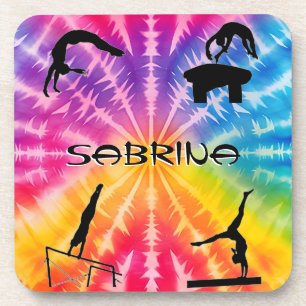 Girls Gymnastics Rainbow Tie-Dye Coaster