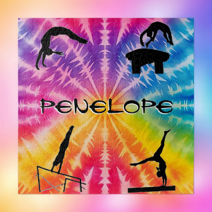 Girls Gymnastics Rainbow Tie-Dye Jigsaw Puzzle