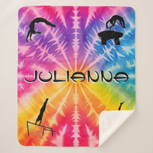 Girls Gymnastics Rainbow Tie-Dye Sherpa Blanket