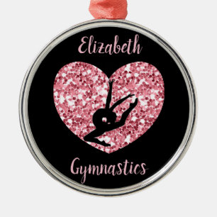 Girls Gymnastics Rose Gold Personalised Metal Ornament