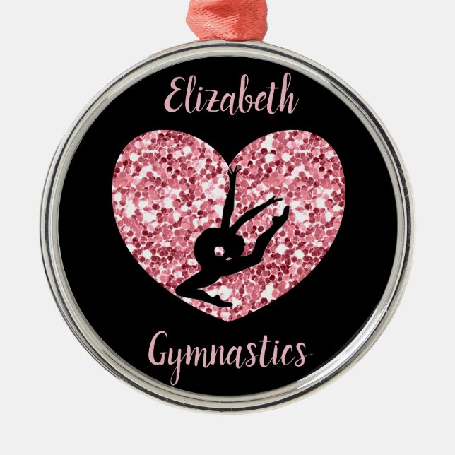 Girls Gymnastics Rose Gold Personalised Metal Ornament (Front)