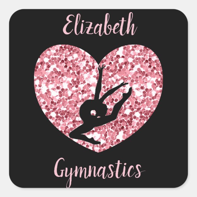 Girls Gymnastics Rose Gold Personalised Square Sticker (Front)