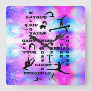 Girls Gymnastics Skills Acrylic Wall Clock