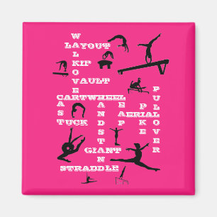 Girls Gymnastics Skills Crossword Pink Magnet