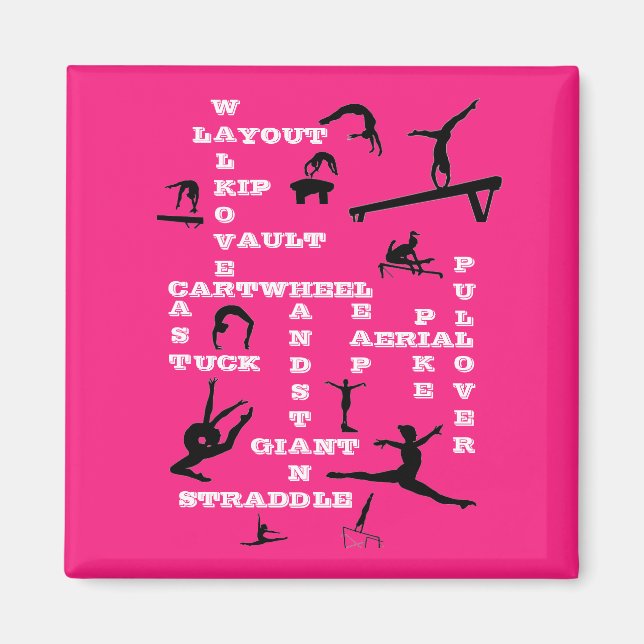 Girls Gymnastics Skills Crossword Pink Magnet (Front)