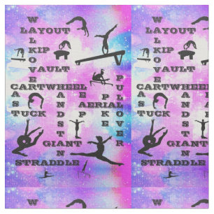 Girls Gymnastics Skills Crossword Print Fabric