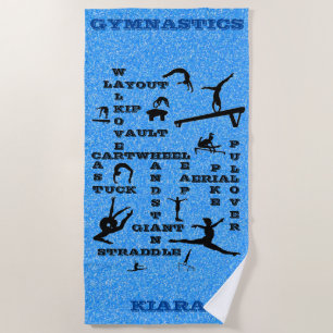 Girls Gymnastics Skills Crosswords Beach Towel