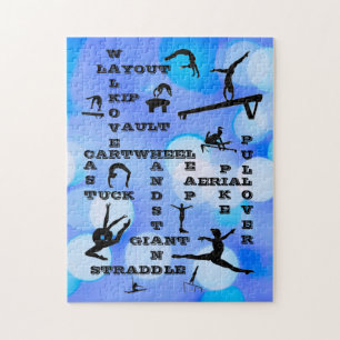 Girls Gymnastics Skills Crosswords Blue Jigsaw Puzzle