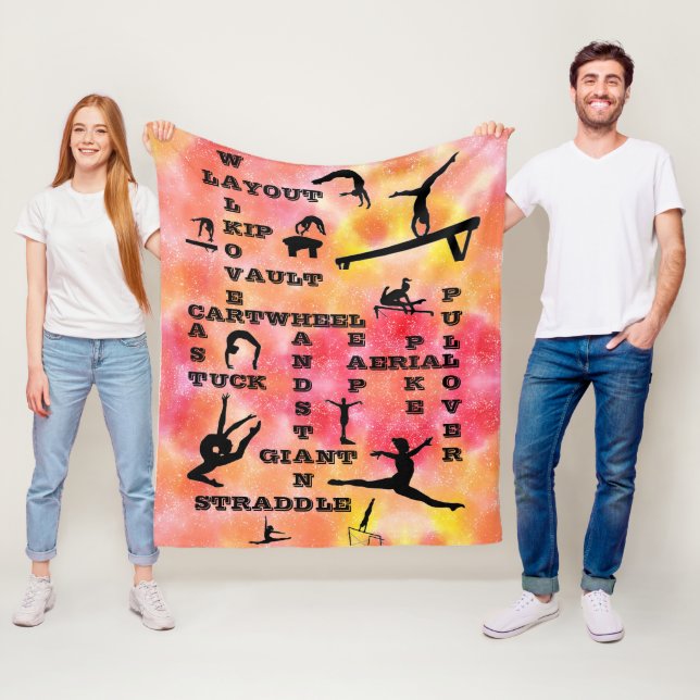 Girls Gymnastics Skills Crosswords Bright Sunrise Fleece Blanket (In Situ)