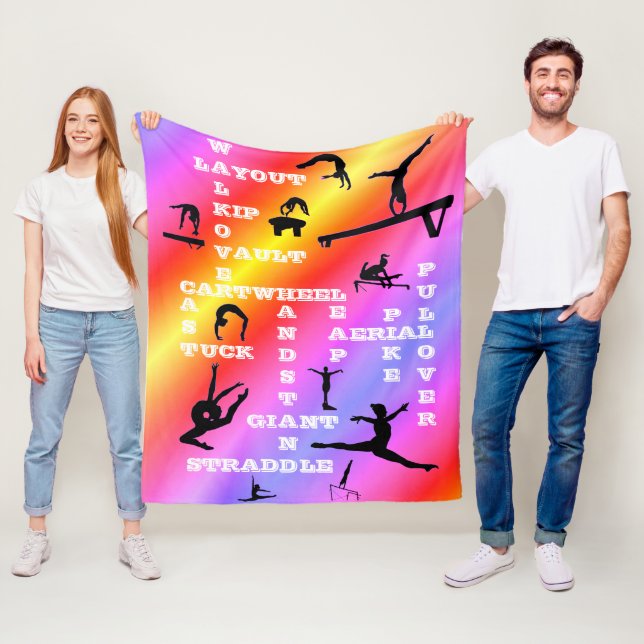 Girls Gymnastics Skills Crosswords Colourful Fleece Blanket (In Situ)