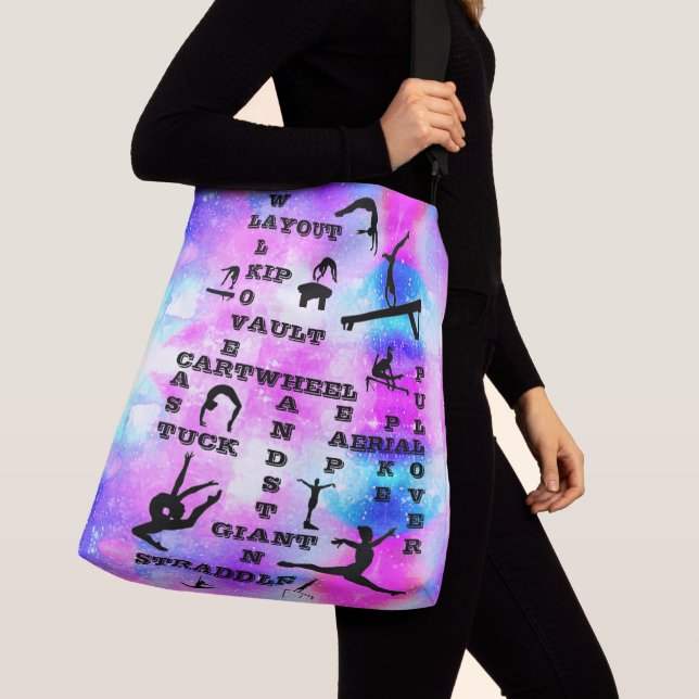 Girls Gymnastics Skills Crosswords Personalised Crossbody Bag (Close Up)