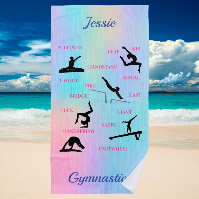 Girls Gymnastics Skills Personalized Beach Towel (Creator Uploaded)