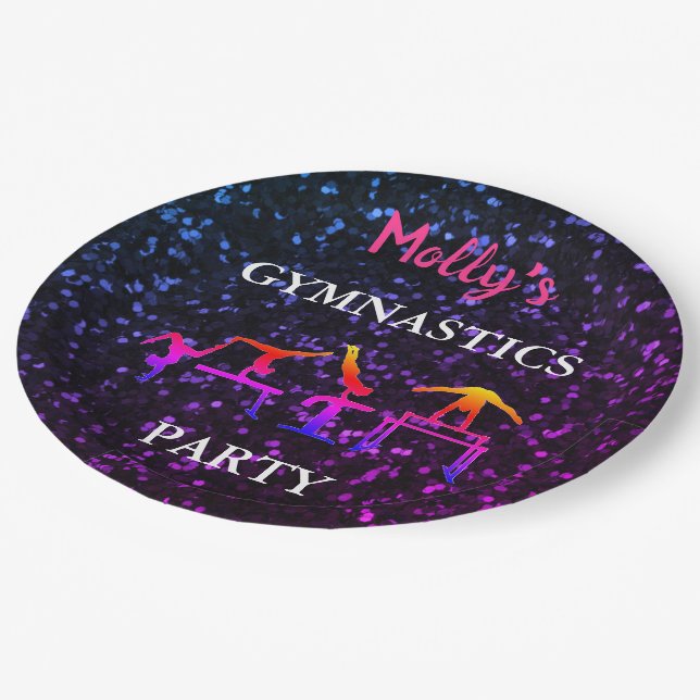 Girls Gymnastics Sparkle Birthday Party Custom Paper Plate (Angled)