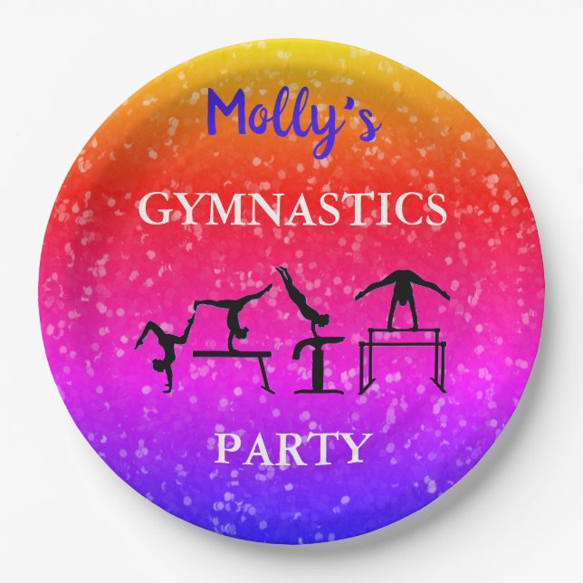 Girls Gymnastics Sparkle Birthday Party Custom Paper Plate (Front)