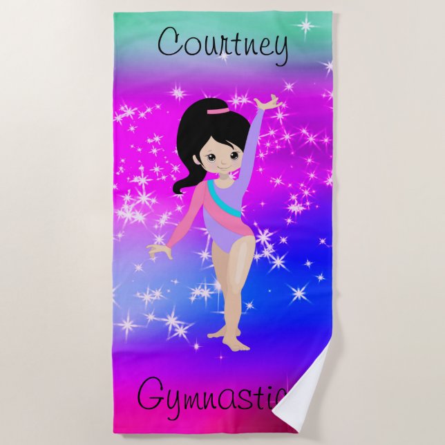 Girls Gymnastics Sparkle Gymnast in Leotard  Beach Towel (Front)