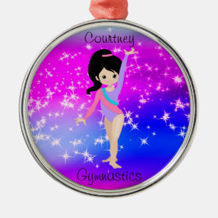 Girls Gymnastics Sparkle Gymnast in Leotard Metal Ornament