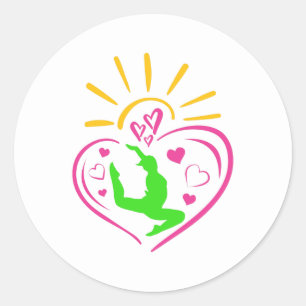 Girls Gymnastics - Summer Sunshine Heart Classic Round Sticker