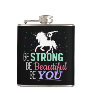 Girls Gymnastics Unicorn - Be Strong Beautiful You Hip Flask